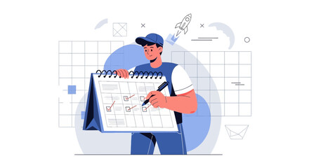 Scheduling Plans: A Person Meticulously Planning Tasks and Managing Time with Calendar