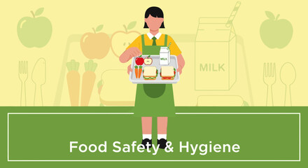 School Lunch Illustration Featuring Nutrition, Food Safety, And Hygiene Principles Today