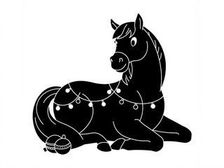 horse with christmas garland vector 