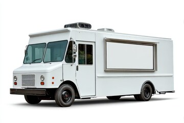 Naklejka premium Sleek White Lunch Truck in Isolation with Ample Copy Space for Menu or Advertising Signs