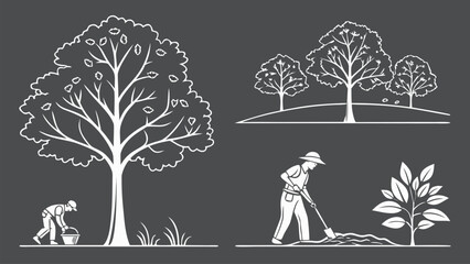 CAD Tree Line Minimal Style Vector Set of Outline Tree Symbols for Architecture and Landscape Design Drawing