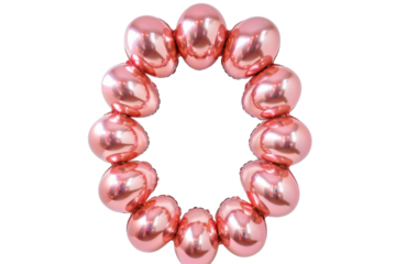 Decorative rose gold balloon arrangement in a festive circular shape for celebrations and events