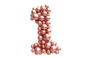 A playful arrangement of rose gold bubbles forms the number one, celebrating a joyful occasion