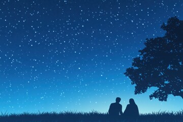 Night Sky Serenade: A silhouette of a couple finds solace under the sprawling branches of a tree, gazing at the ethereal glow of the starry expanse.