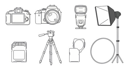 Set of professional photographic equipment and accessories for studio and outdoor shooting