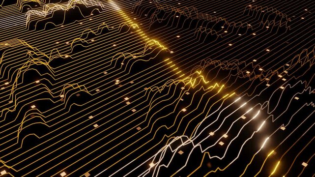 Abstract animation of glowing curves of topographic electrical pulses