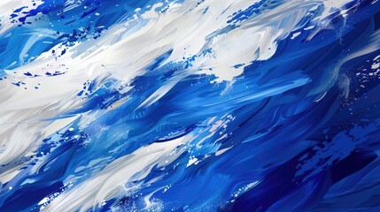 Finnish Independence Day horizontal banner with abstract blue and white watercolor background and vintage postcard aesthetic. Features paint texture and ample free space for text