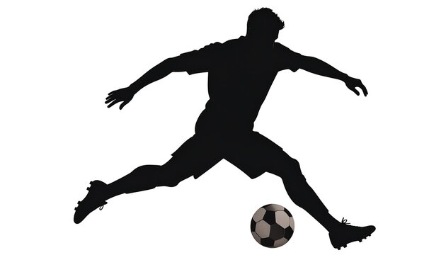 Silhouette of a soccer player kicking a ball