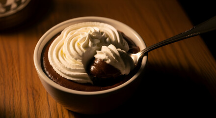 Fototapeta premium Delicious Chocolate Dessert in a Bowl, Topped with Creamy Whipped Swirls