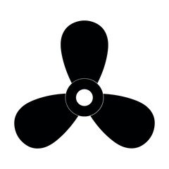 Three-bladed propeller, black silhouette, minimalist stencil design, vector illustration on a transparent background.