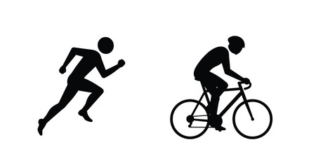 Silhouette of a runner and cyclist in a dynamic competition scene