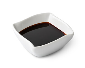 Soy sauce in bowl isolated on white background