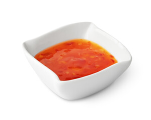 Sweet chilli sauce in bowl isolated on white background