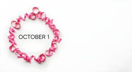 Obraz premium October 1st, a circle of pink ribbon symbolizing breast cancer awareness month, isolated on white background