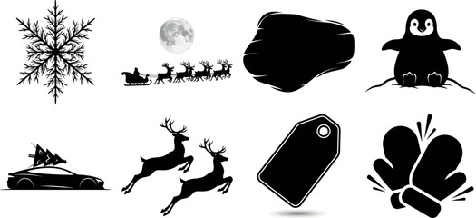 Vector art of assorted black silhouette winter and christmas icons