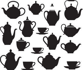 Teapot and teacup silhouette collection illustration