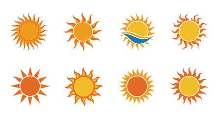 Collection of vibrant sun icons and illustrations in various styles displayed
