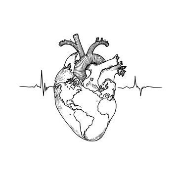 World heart earth day vector illustration global love health concept design for t shirt print art
