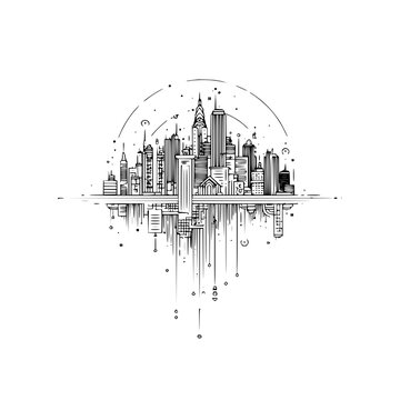 Cityscape skyline illustration of urban architecture with building reflection vector design template art