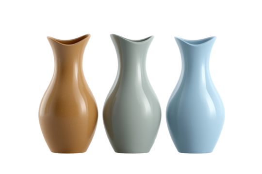 Three Decorative Vases: A trio of stylish vases in complementary colors, offering an elegant touch of modern design, ready to hold flowers or serve as a standalone artistic statement.
