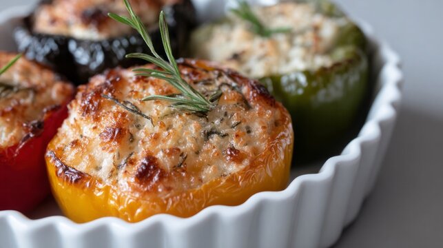 Roasted stuffed peppers cradle savory secrets, celebrating the Winter Solstice, samhain feasts, cozy ancestral gatherings, and gastronomic whimsy