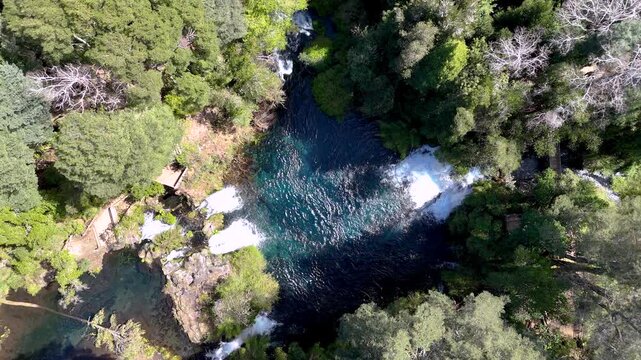4K Aerial Drone Footage of Waterfalls Merging into a Forest Pool