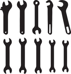 Collection of Wrenches in Black Silhouettes