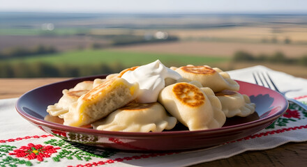 Delicious Dumplings with Cream, A Culinary Delight with Scenic Countryside Views, Ready to Eat