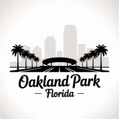 Obraz premium ‎Oakland Park Florida Skyline Silhouette — Palm-Lined Broward County City Vector Illustration