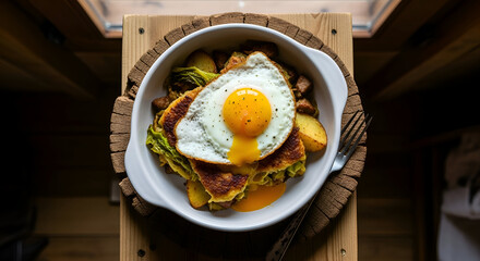 Delicious Fried Egg On Top Of Savory Dish Ready To Eat For A Satisfying Breakfast