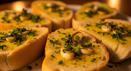 Delicious Garlic Bread, Appetizing, Herbs, And Olive Oil, A Culinary Delight