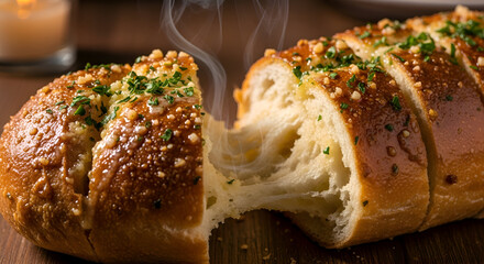 Delicious Garlic Bread With Fresh Herbs, Warm And Ready To Be Enjoyed
