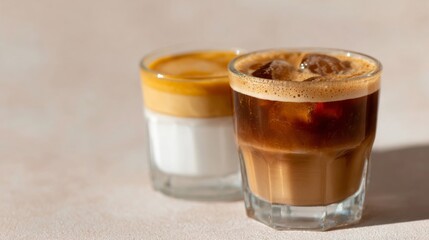 Warm morning light kisses creamy dalgona and iced espresso, evoking World Coffee Day magic and Korean culinary flair