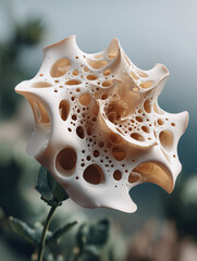 Close-Up Of A Porous White Bone Structure With Holes And Curved Edges In Soft Light