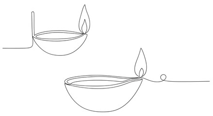 Minimalist line art of two oil lamps with flames isolated on transparent background