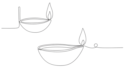 Minimalist line art of two oil lamps with flames isolated on transparent background