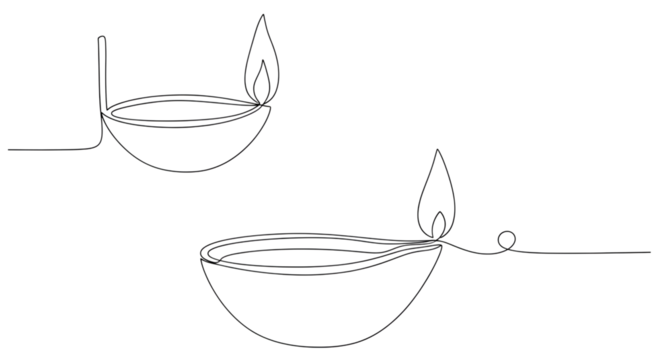 Minimalist line art of two oil lamps with flames isolated on transparent background - Powered by Adobe