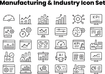 Editable Smart Manufacturing Dashboard Icon Set &mdash; Data Analytics & Industrial Performance