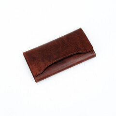 Beautiful brown leather wallet for women isolated on white background