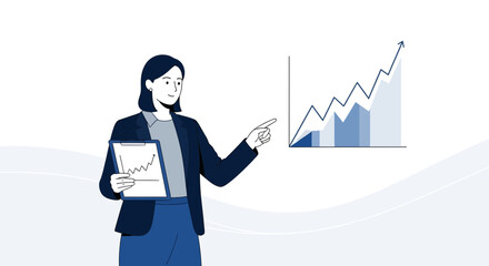 Successful Businesswoman Presenting Charts and Illustrations Depicting Upward Growth