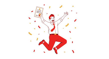 Successful professional celebrates achievement after receiving a certificate illustration