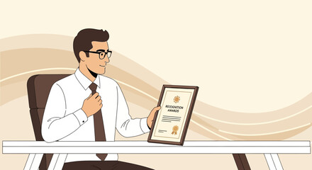 Successful Professional Celebrates Achievement By Holding Award Certificate In Workspace