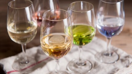 Prismatic wine glasses shimmer like liquid rainbows at a surreal masquerade, celebrating National Wine Day and Holi's vibrant spirit