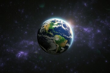 Fototapeta premium View of earth from space with visible continents clouds and a starfield background in the darkness