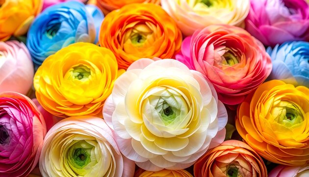 Vibrant colorful ranunculus flowers close-up