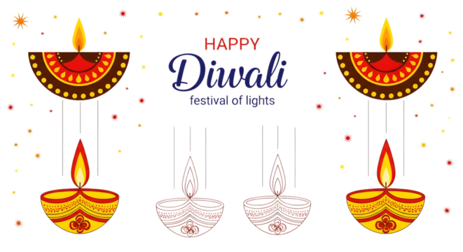 Happy diwali festival of lights illustration with diyas isolated on transparent background - Powered by Adobe