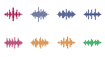 Visual representation of sound waves and audio signals on white background