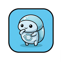 Obraz premium Cute cartoon character with a blue shell and cheerful expression, icon 