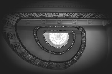 Low angle view of old staircase design with metal ornaments