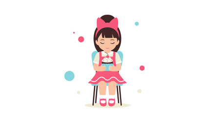 Sweet Girl Embracing Cupcake: Whimsical Illustration With Soft Colors and Playful Charm